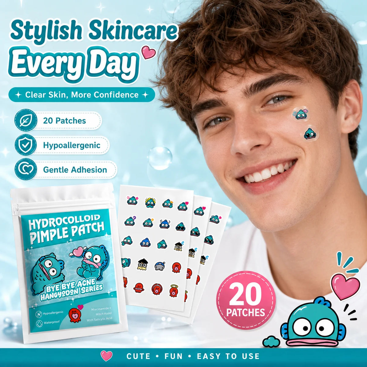 20/100pcsHangyodon Cute Character Pimple Patches Hydrocolloid Acne Spo ...